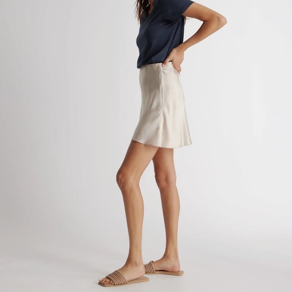 Quince 100% Washable Silk Mini Skirt in Champagne - Picture 3 of 4